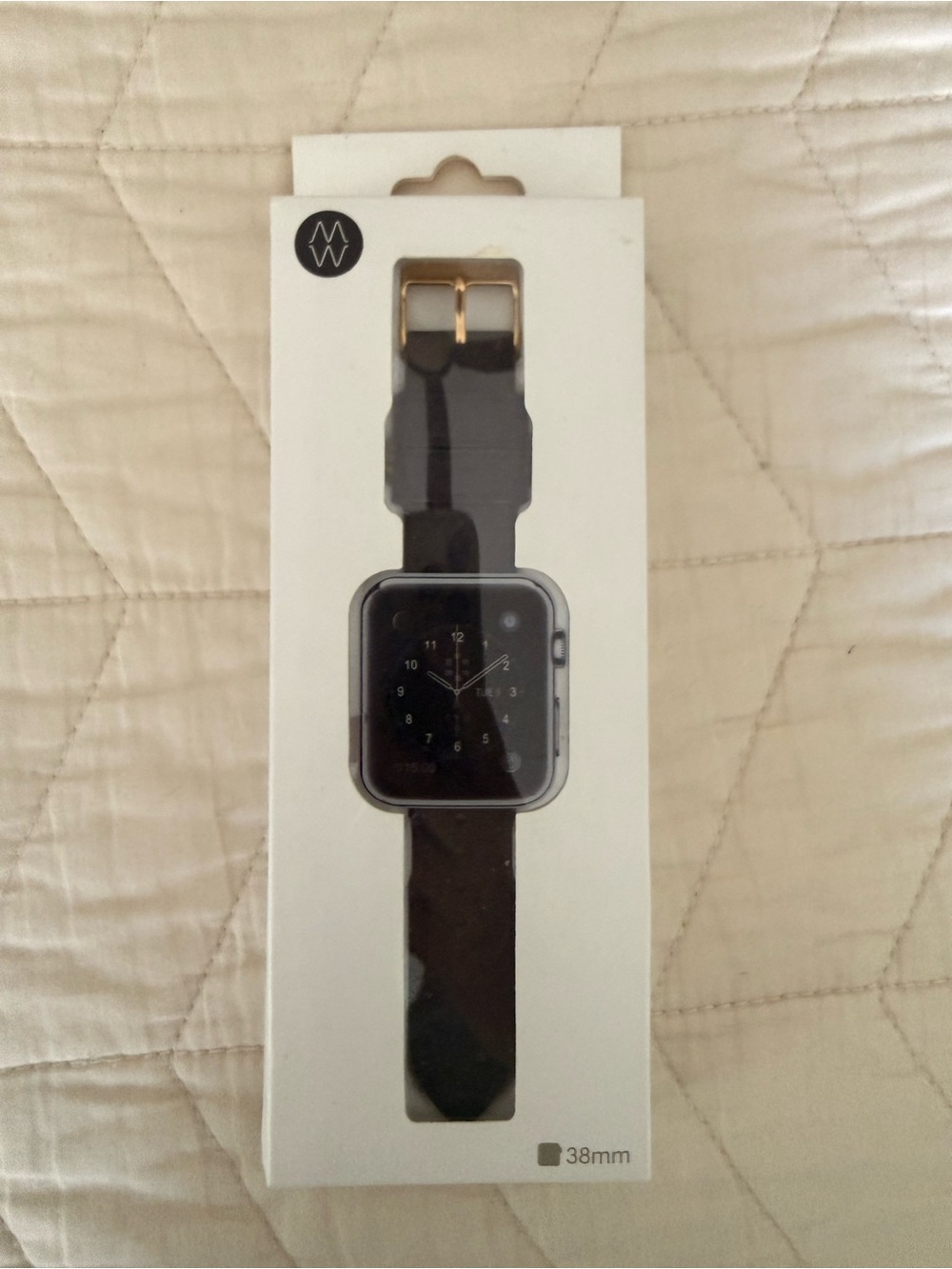 Black Leather 38mm Smartwatch Band with Gold Buckle